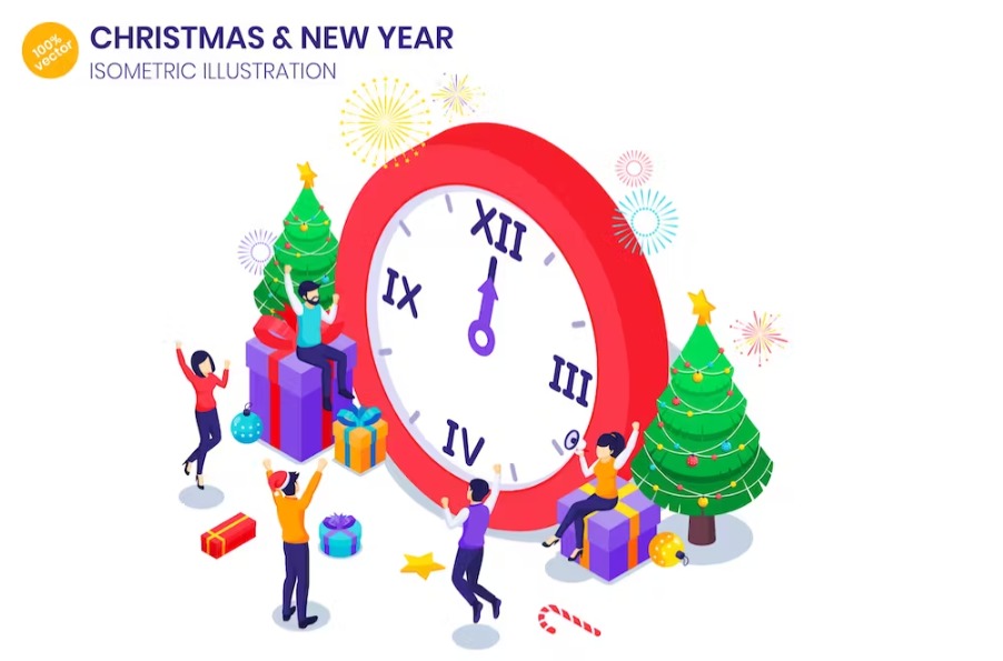 Free Happy New Year Isometric Landing Page Download