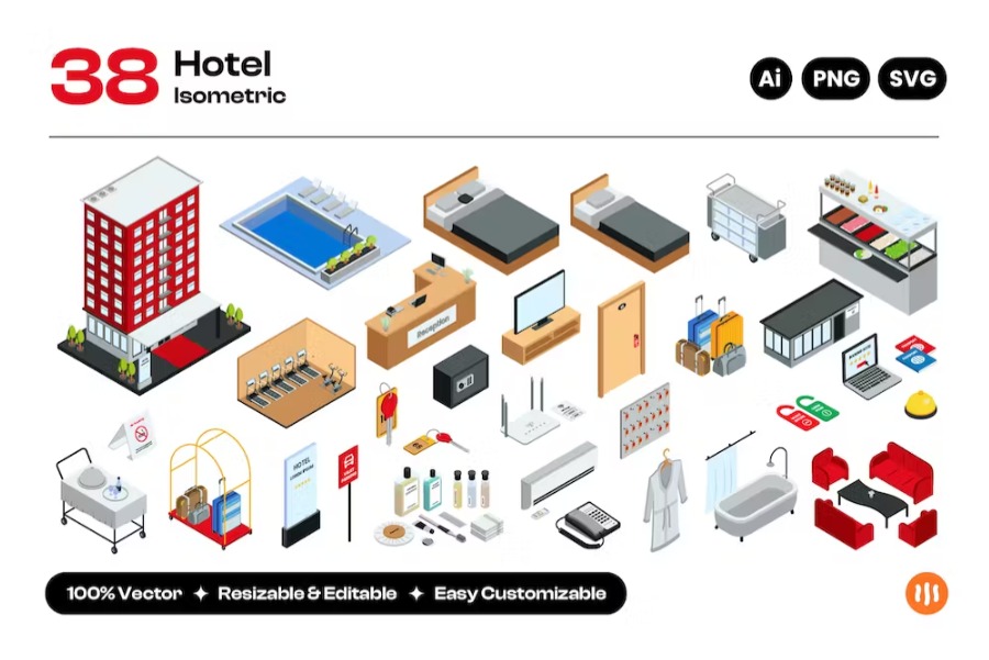 Free Hotel Element Isometric Landing Page Download