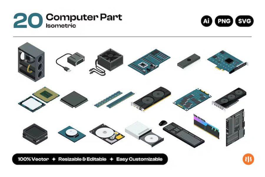 Free computer part Isometric Landing Page Download