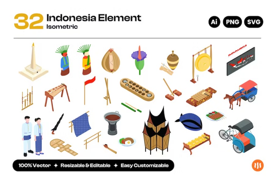 Free Indonesia Element Isometric Landing Page Download