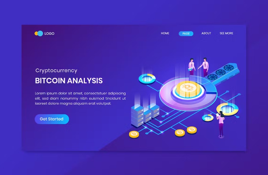 Free Bitcoin Analysis Isometric Landing Page Download