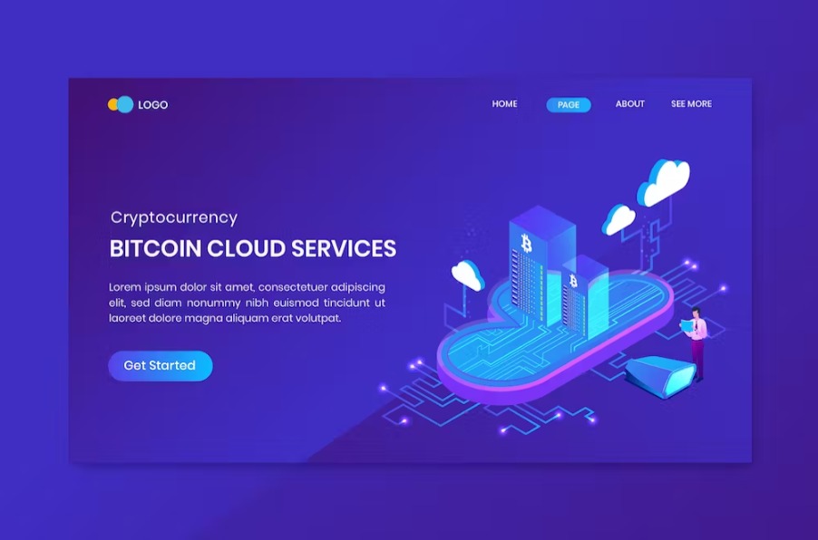 Free Bitcoin Cloud Services Isometric Landing Page Download