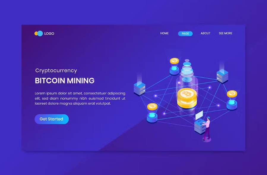 Free Bitcoin Cryptocurrency Investment Isometric Landing Page Download