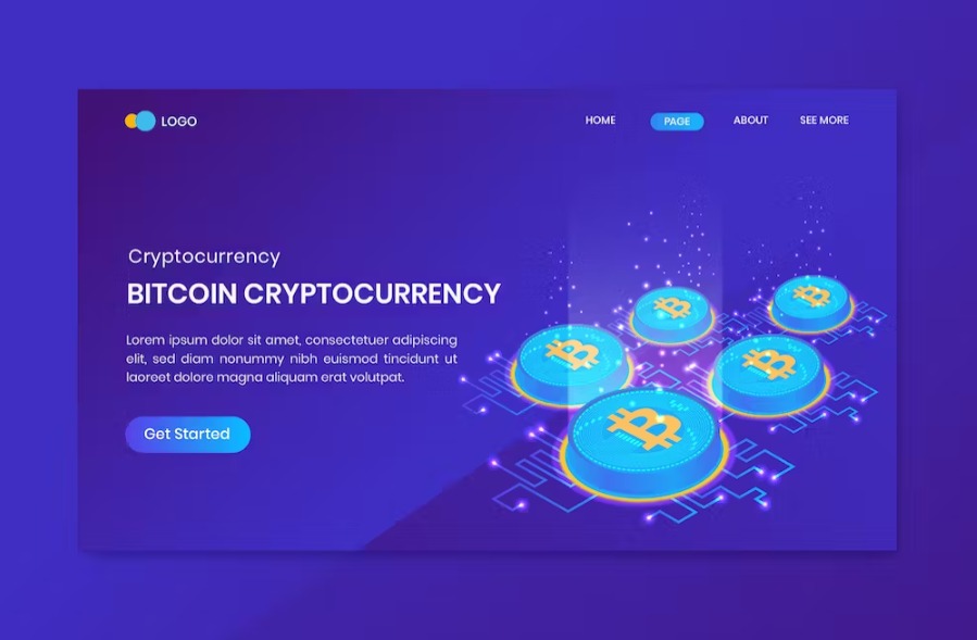 Free Bitcoin Cryptocurrency Investment Isometric Landing Page Download