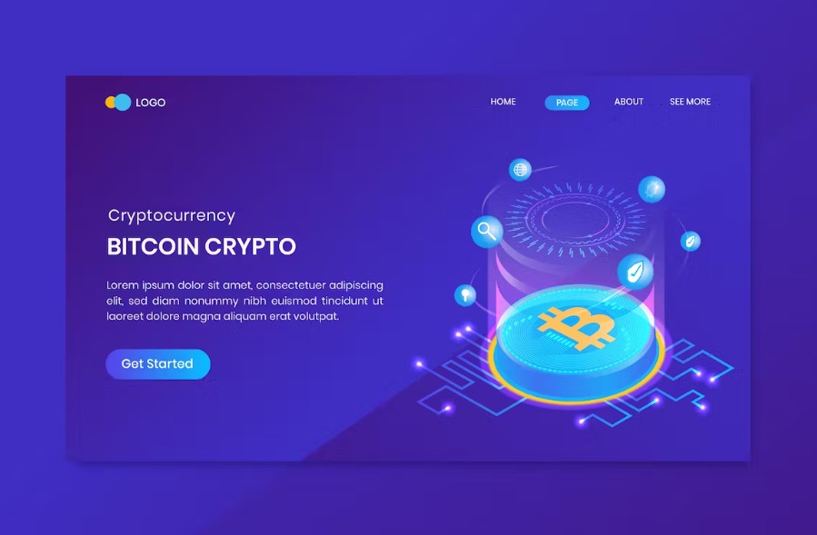 Free Bitcoin Cryptocurrency Investment Isometric Landing Page Download