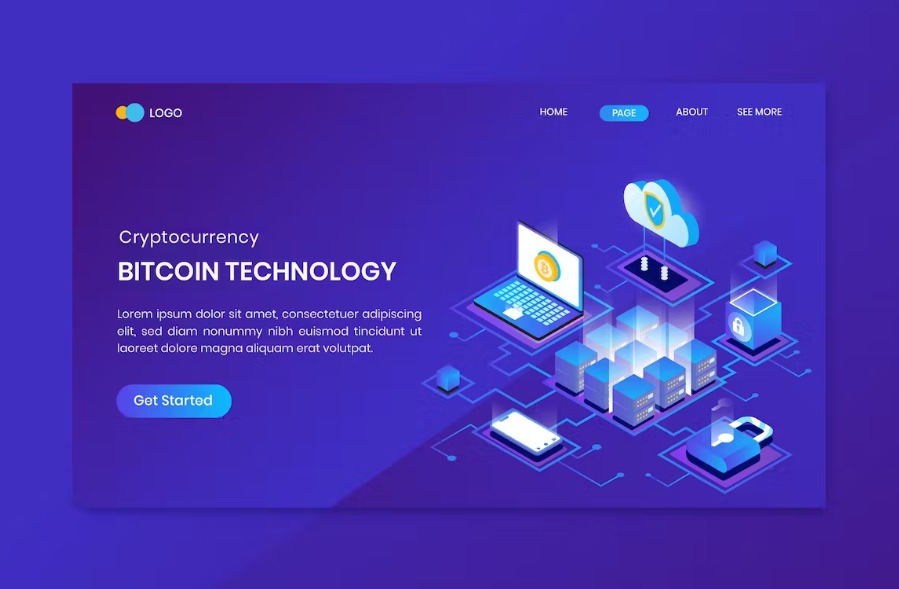 Free Bitcoin Technology Isometric Landing Page Download