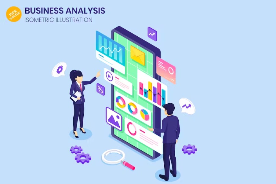 Free Business Analysis Isometric Landing Page Download
