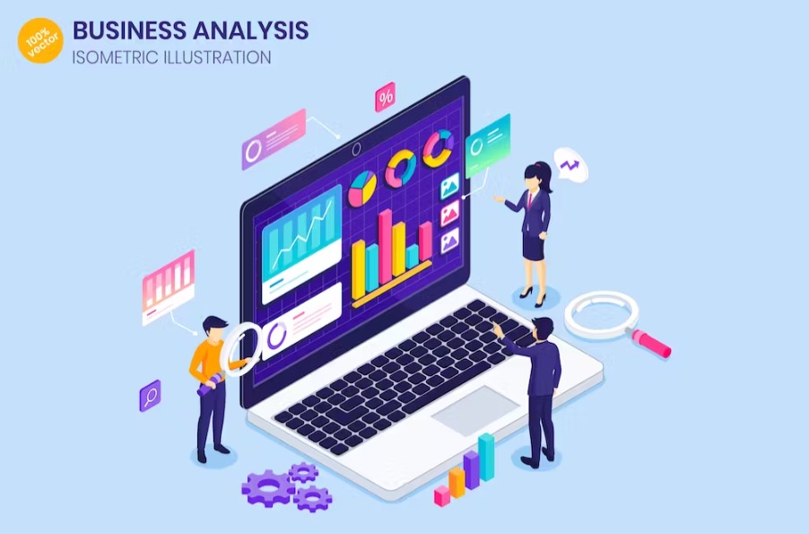 Free Business Analysis Isometric Landing Page Download
