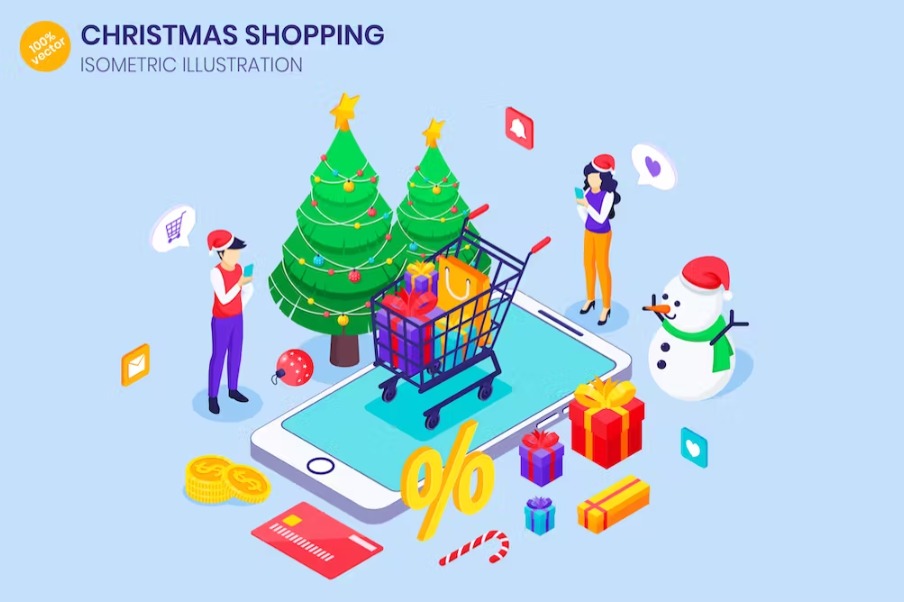 Free Christmas Shopping Sale Isometric Landing Page Download