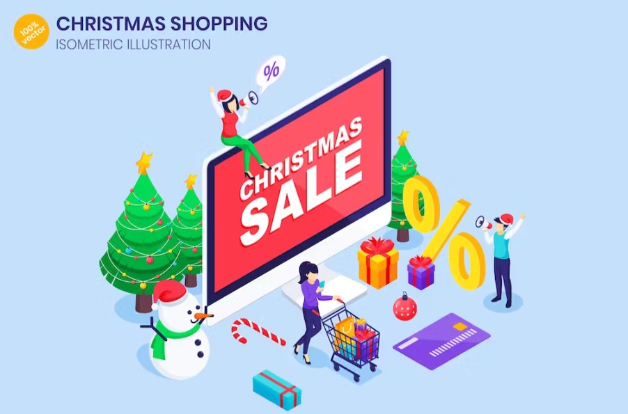 Free Christmas Shopping Sale Isometric Landing Page Download