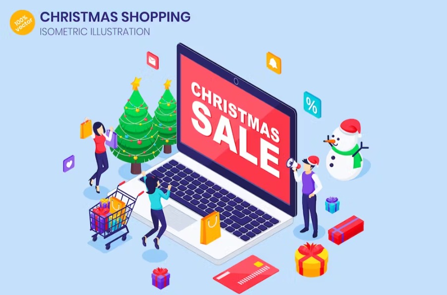 Free Christmas Shopping Sale Isometric Landing Page Download