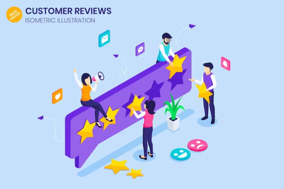 Free Customer Reviews Isometric Landing Page Download