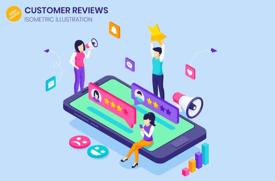 Free Customer Reviews Isometric Landing Page Download
