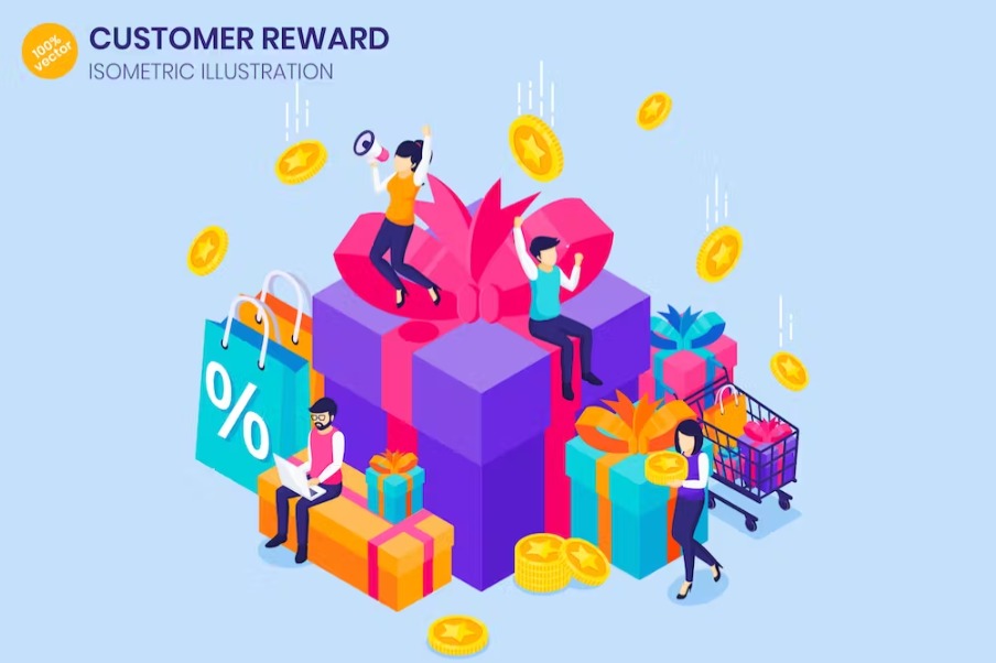 Free Customer Reward Isometric Landing Page Download