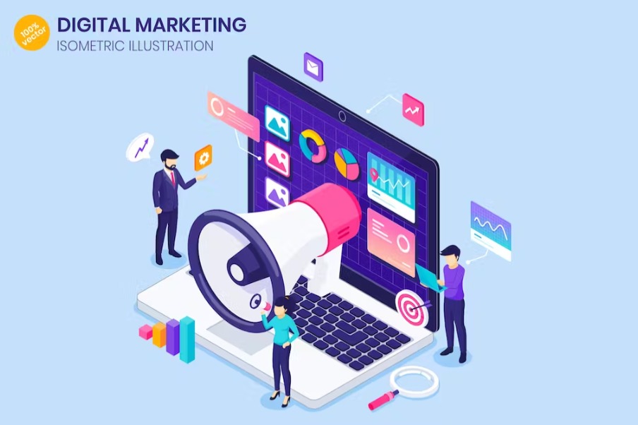 Free Digital Marketing Isometric Landing Page Template Download