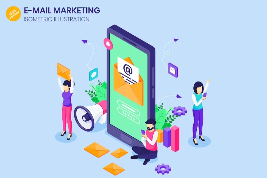 Free Email Marketing Isometric Landing Page Template Download