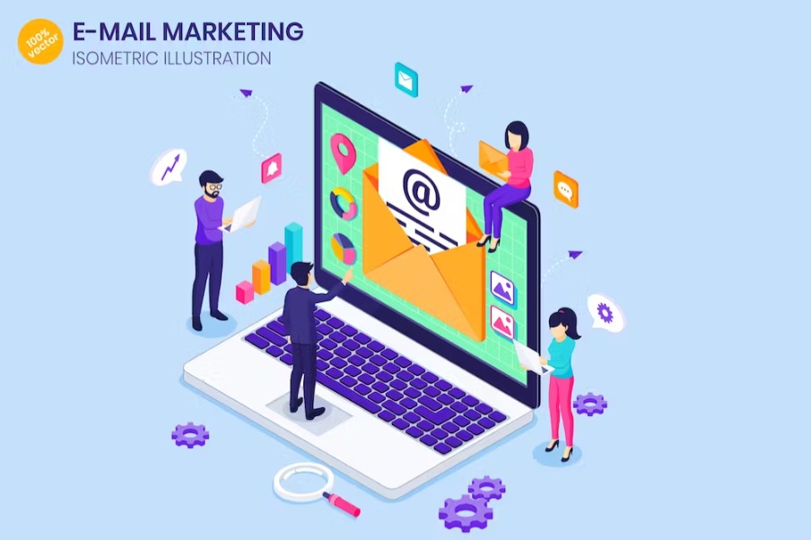 Free Email Marketing Isometric Landing Page Template Download