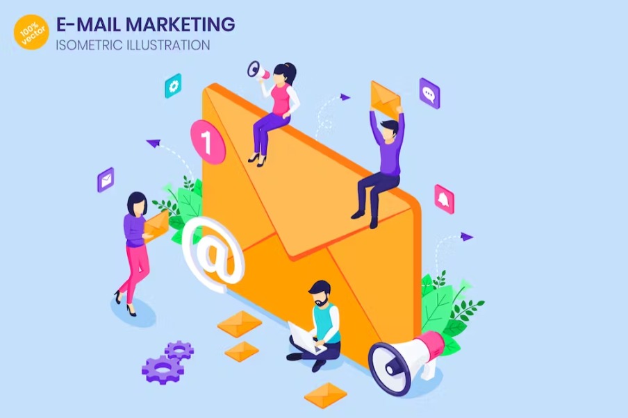 Free Email Marketing Isometric Landing Page Template Download