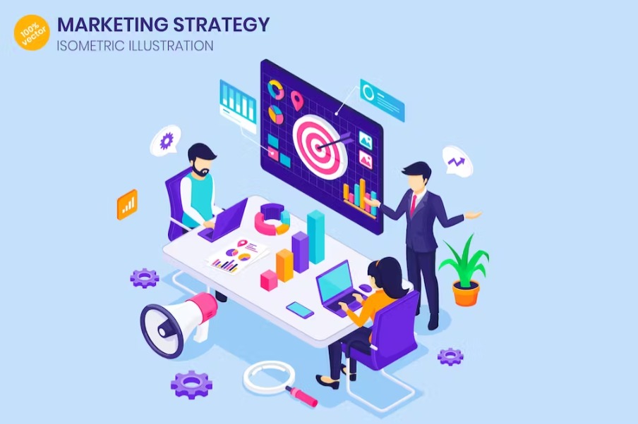 Free Marketing strategy Isometric Landing Page Template Download