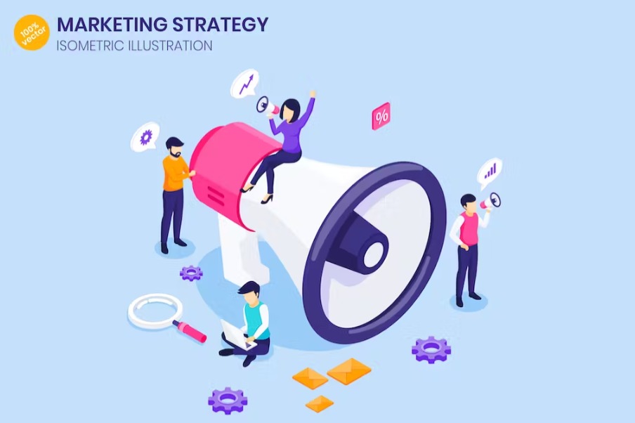 Free Marketing Strategy Isometric Landing Page Template Download