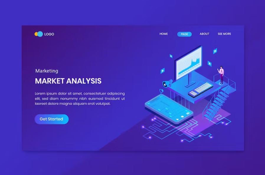 Free Marketing Analysis Isometric Landing Page Template Download