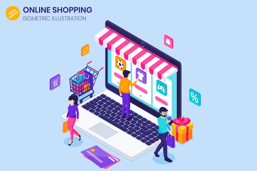 Free Online Shopping Isometric Landing Page Template Download