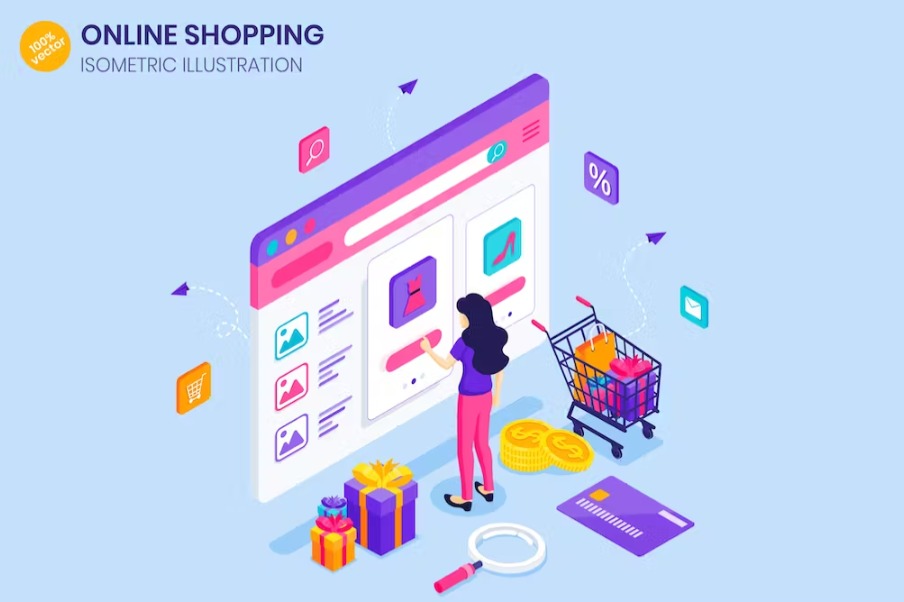 Free Online Shopping Isometric Landing Page Template Download