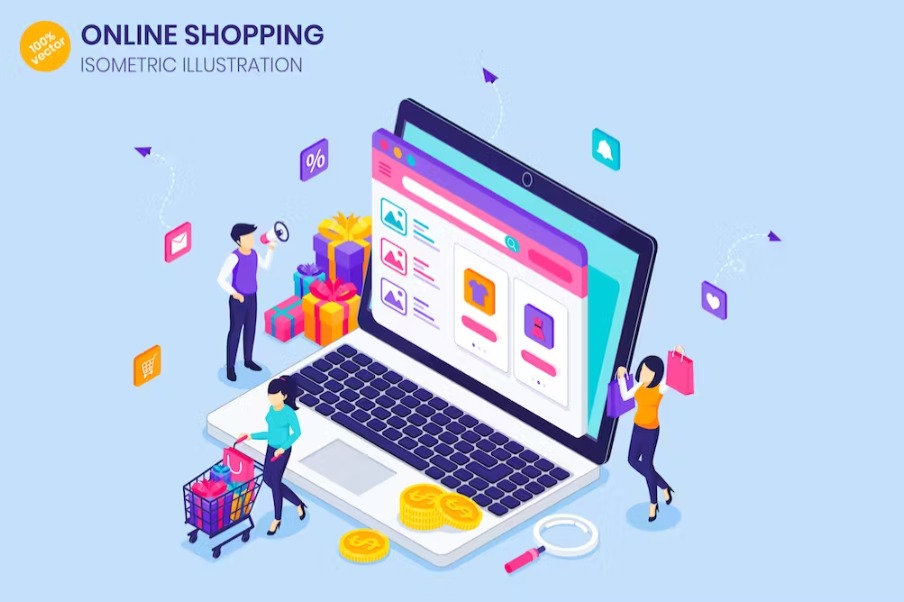 Free Online Shopping Isometric Landing Page Template Download