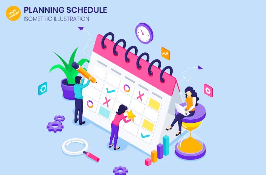 Free Planning Schedule Isometric Landing Page Template Download