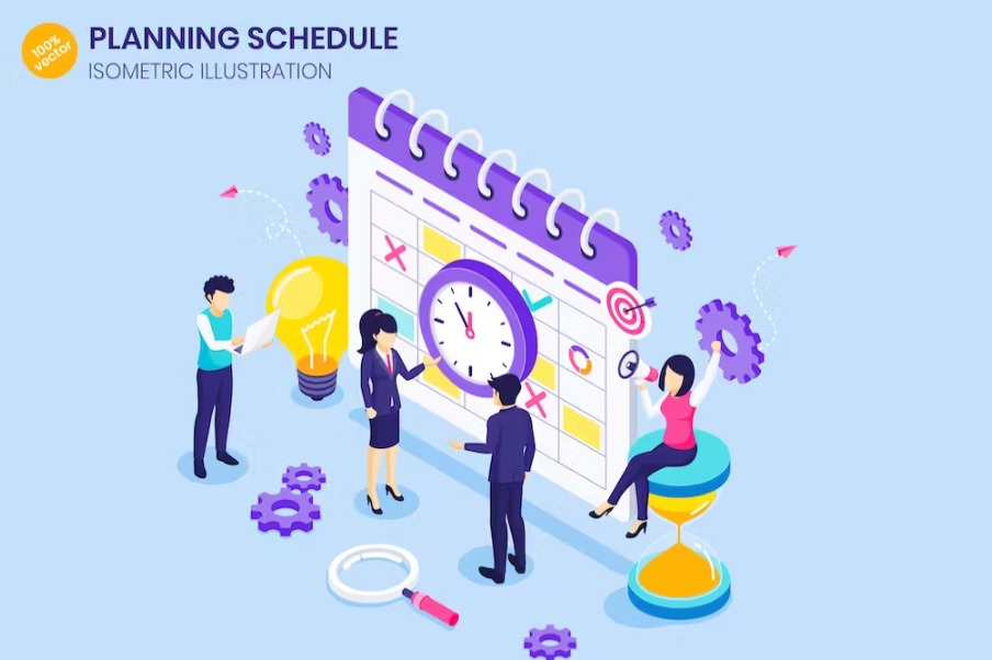 Free Planning Schedule Isometric Landing Page Template Download