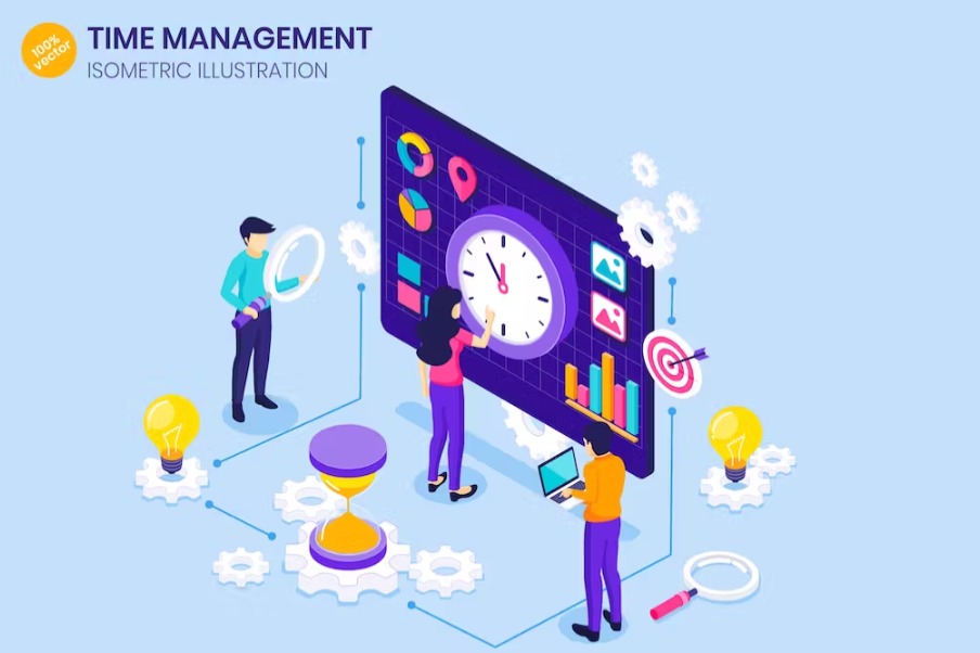 Free Time Management Isometric Landing Page Template Download