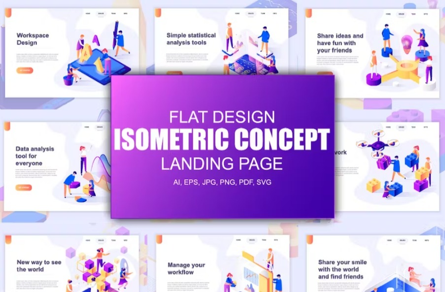 Free Isometric Landing Page Template Download