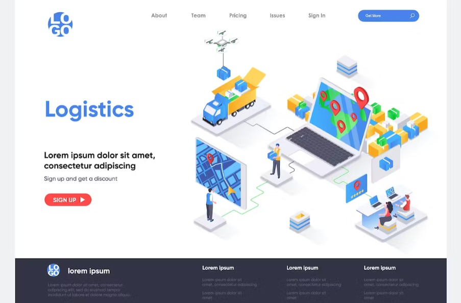 Free Logistic Isometric Landing Page Template Download