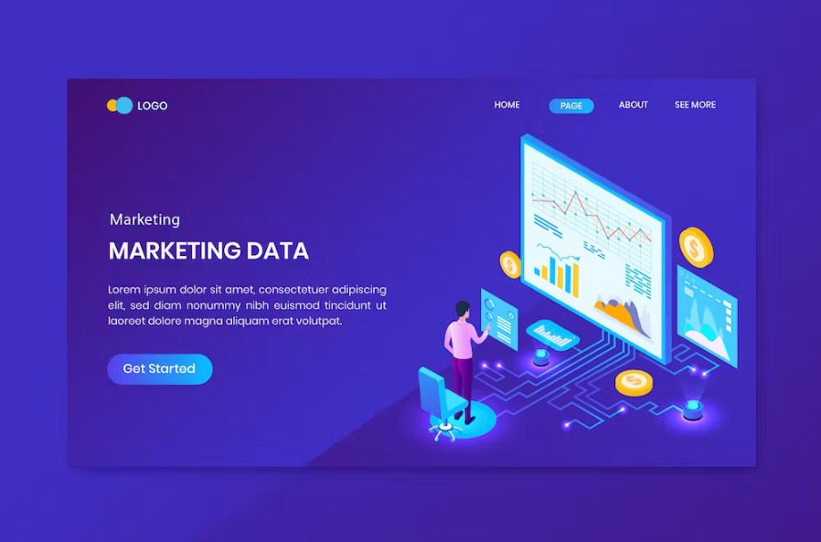 Free Marketing Analysis Isometric Landing Page Template Download