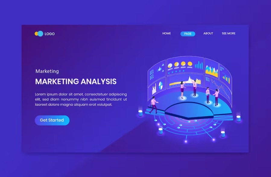 Free Marketing Analysis Isometric Landing Page Template Download