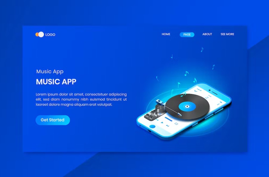 Free Mobile Music App Isometric Landing Page Template Download