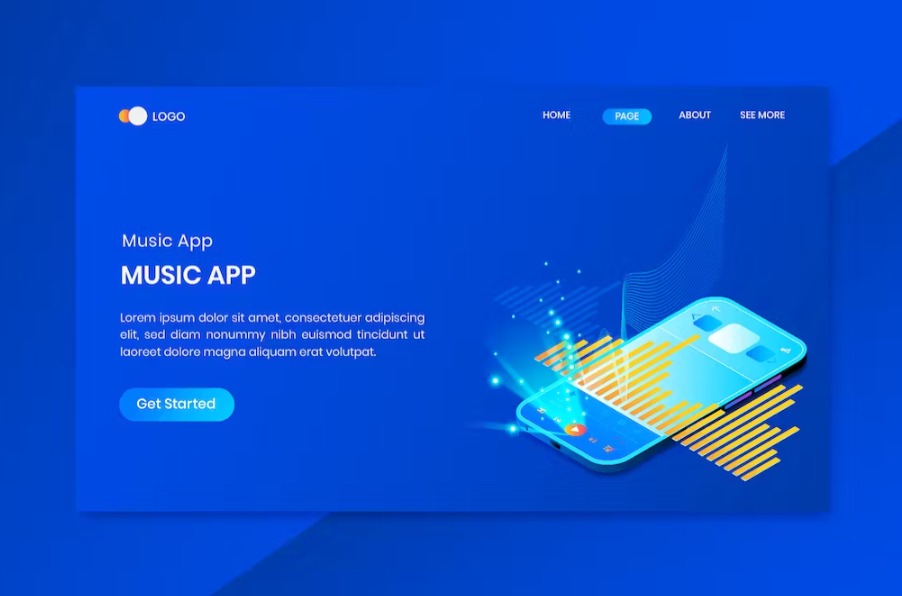Free Mobile Music App Isometric Landing Page Template Download