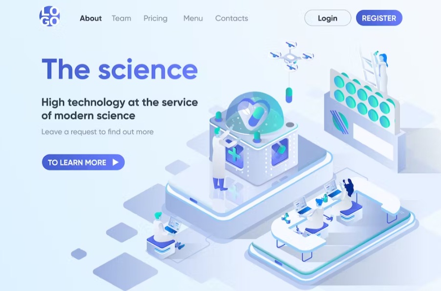 Free Science Isometric Landing Page Template Download