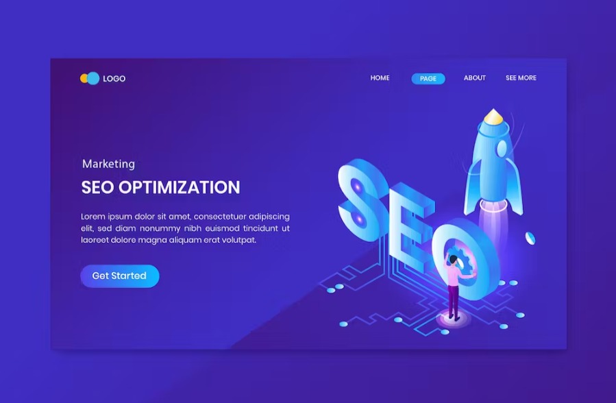 Free SEO & Digital Marketing Isometric Landing Page Template Download
