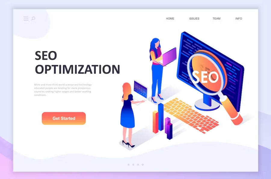 Free Seo Optimization Isometric Landing Page Template Download