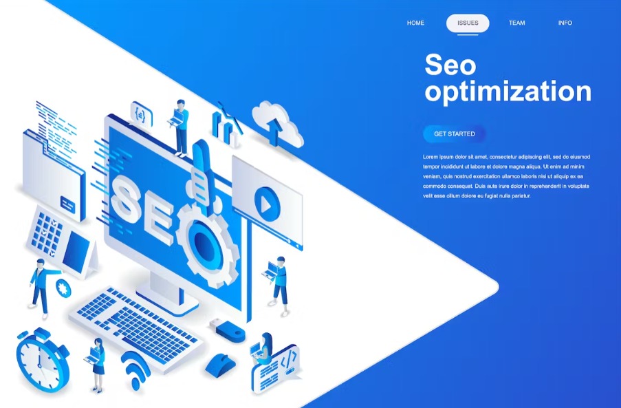 Free Seo Optimization Isometric Landing Page Template Download