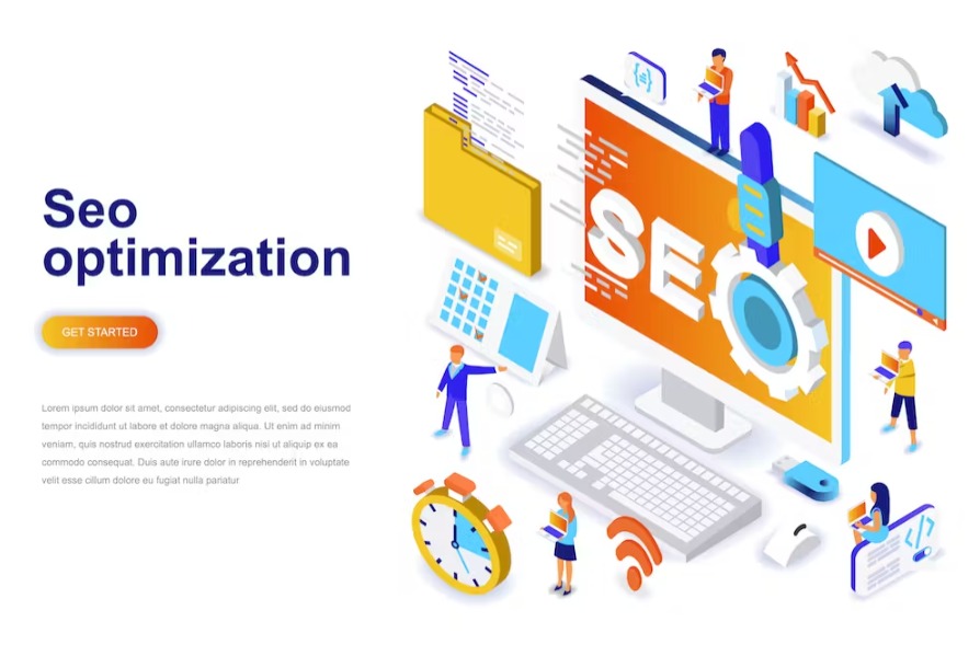 Free Seo Optimization Isometric Landing Page Template Download