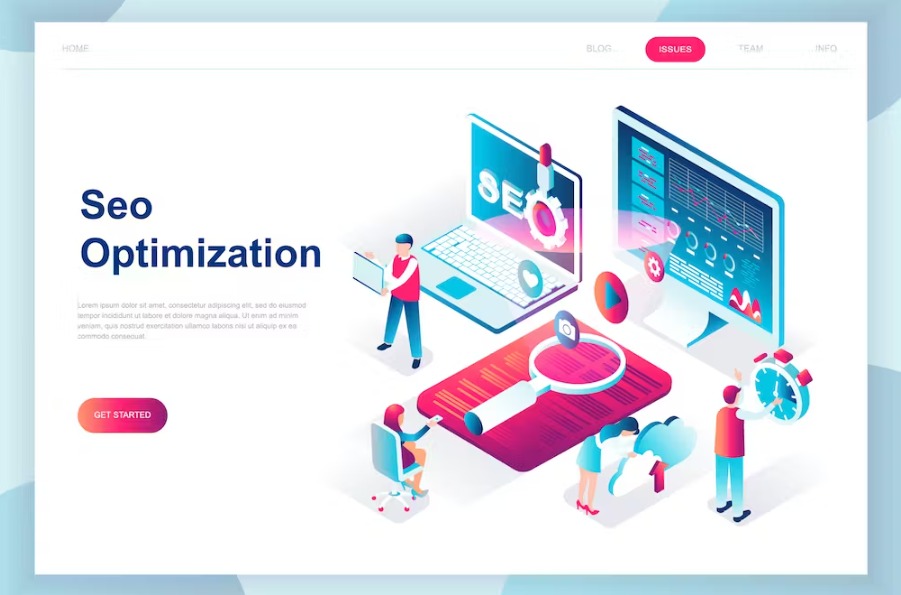 Free Seo Optimization Isometric Landing Page Template Download