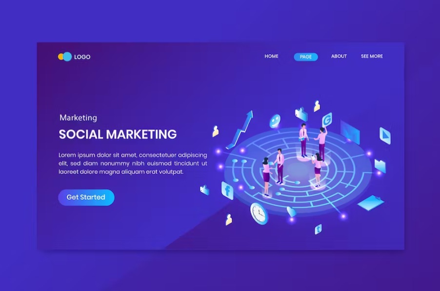 Free Social Media Marketing Isometric Landing Page Template Download